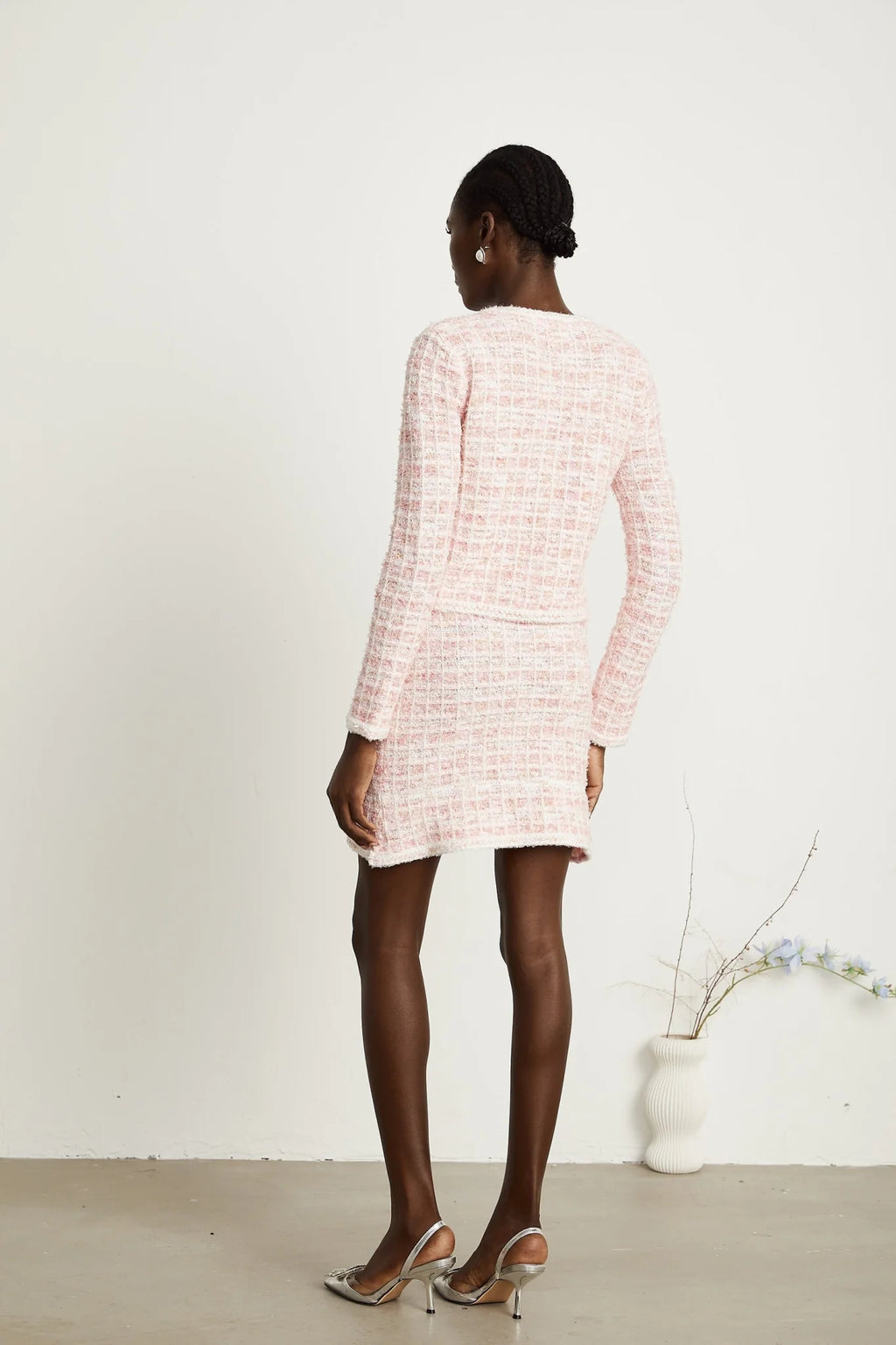 Priscilla Cardigan & Skirt Pink Check Pattern Set
