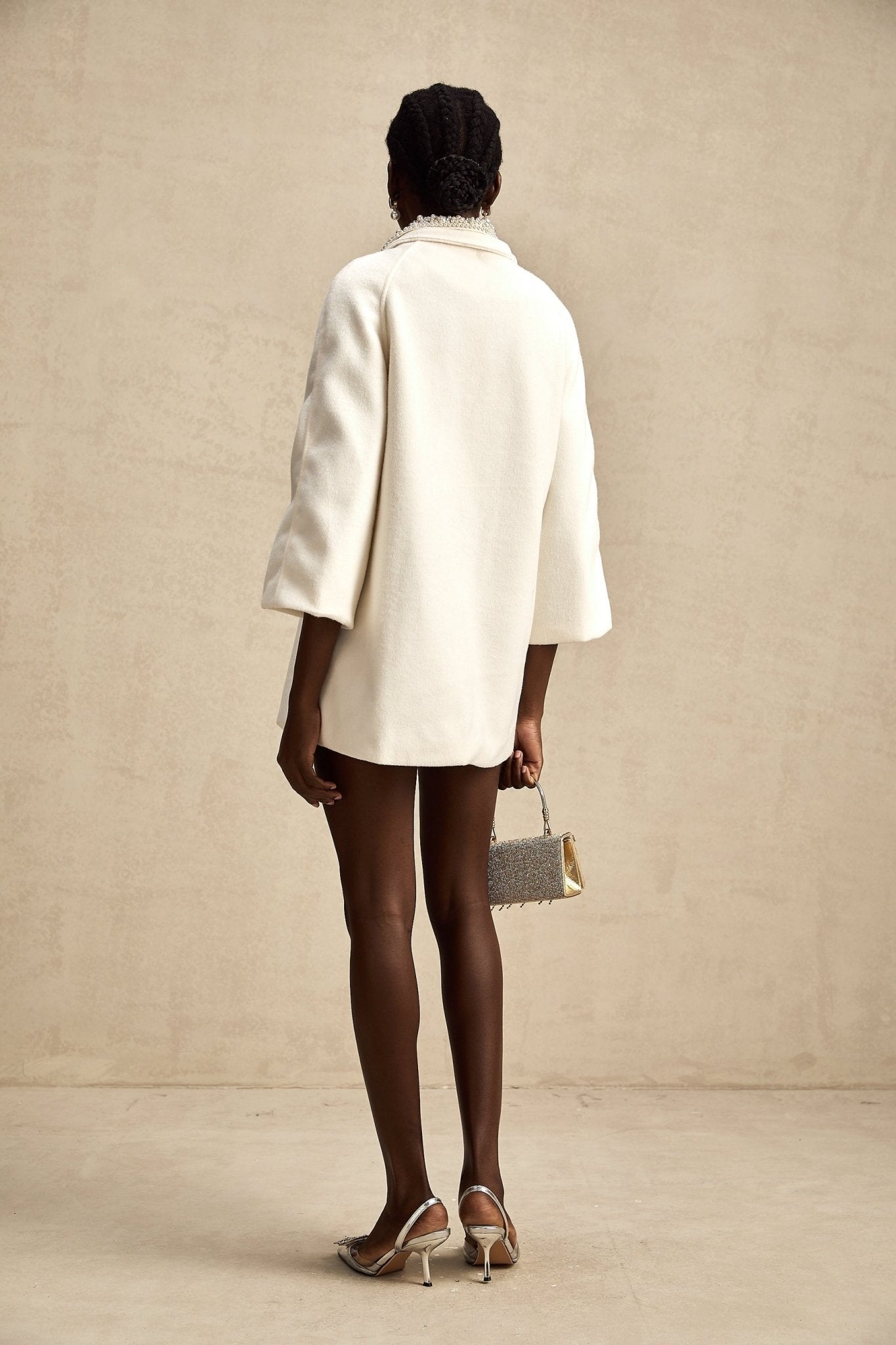 Priscilla Coat Crystal & Pearl Embellished Maxi Woolen Fabienne