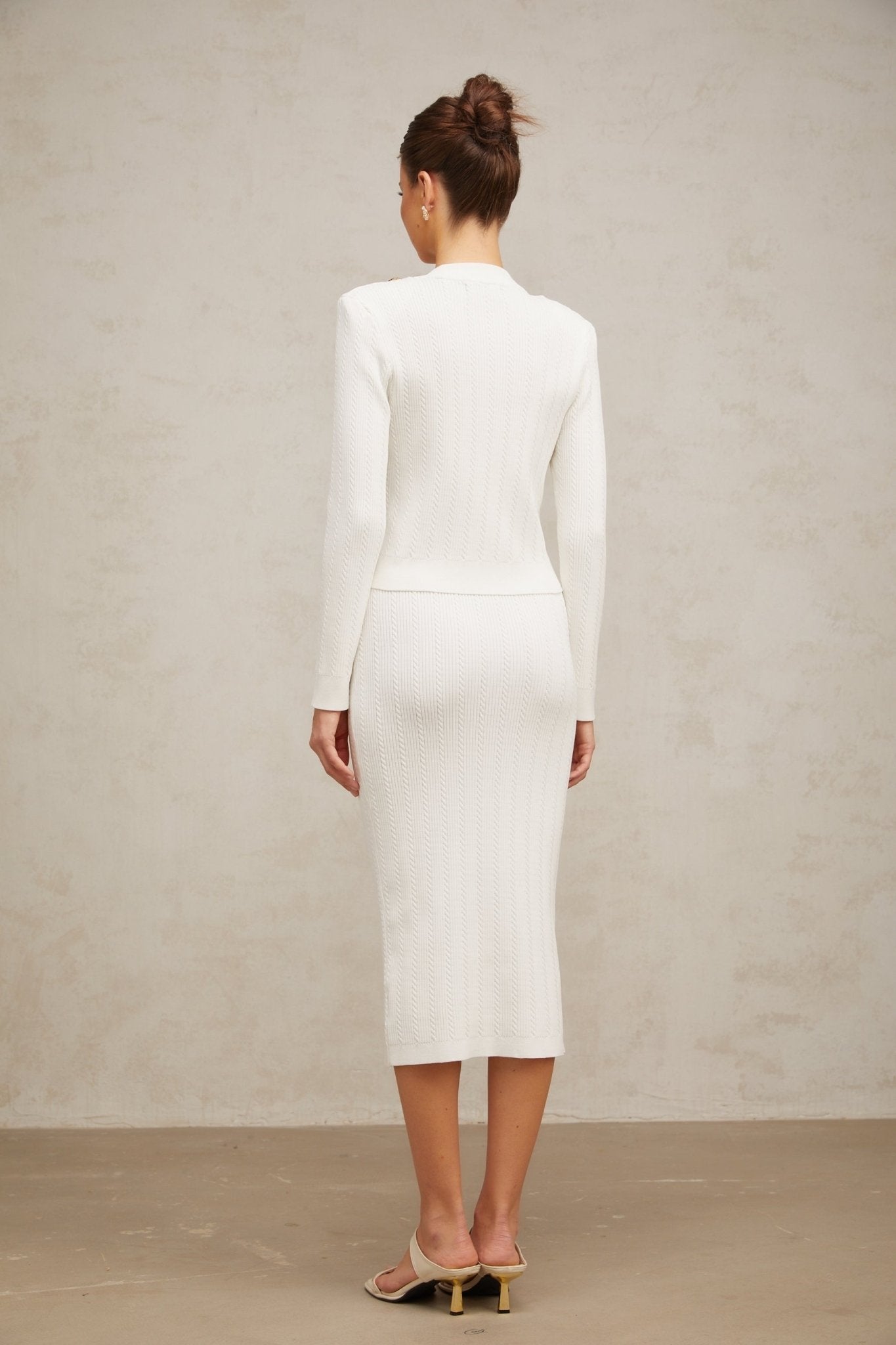 Priscilla Jacket & Skirt Rib Knit White Epaulette Set
