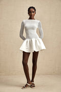 Priscilla Mini Dress White Lace Panelled Ruffle Flared Hem