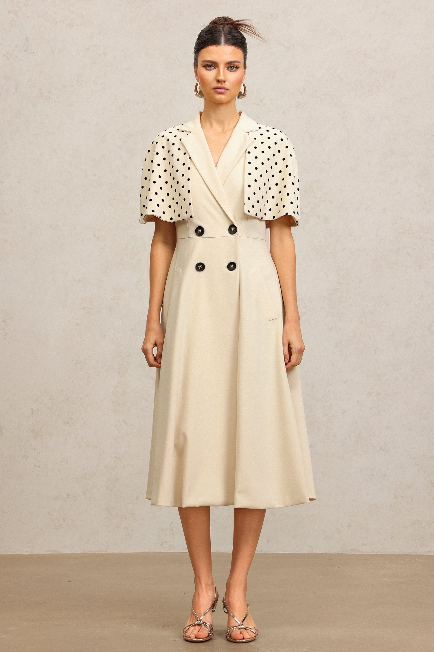 Quinn Beige Polka Dot Maxi Dress