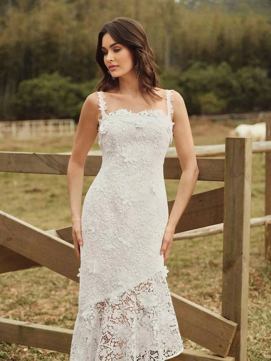 Quinn Midi Dress - Neckline Straps - Wedding Occasion - Mermaid Hem - High Waist - Elegant Style