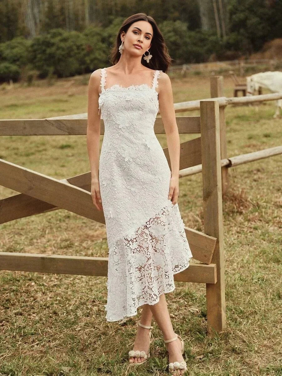 Quinn Midi Dress - Neckline Straps - Wedding Occasion - Mermaid Hem - High Waist - Elegant Style