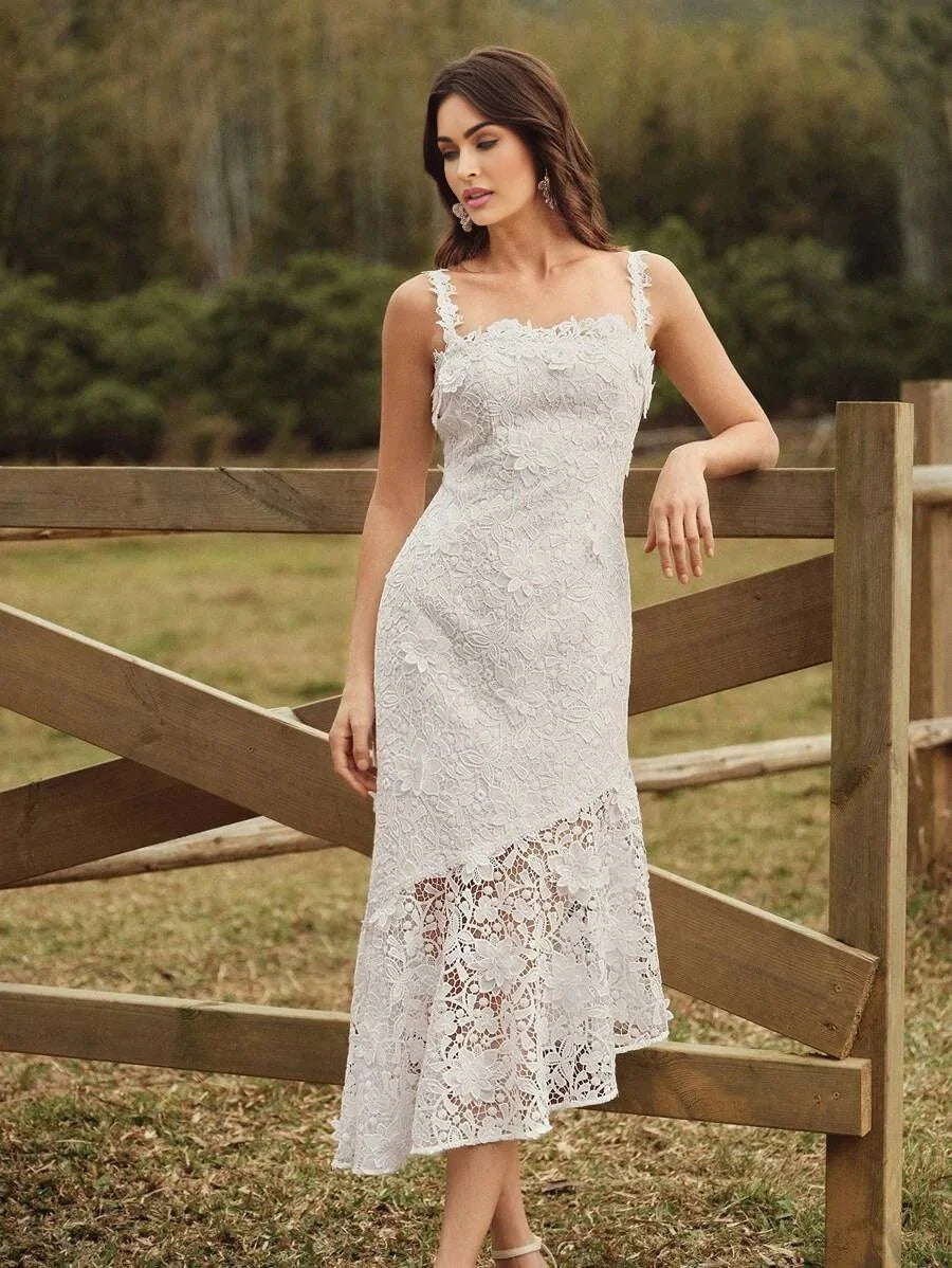 Quinn Midi Dress - Neckline Straps - Wedding Occasion - Mermaid Hem - High Waist - Elegant Style