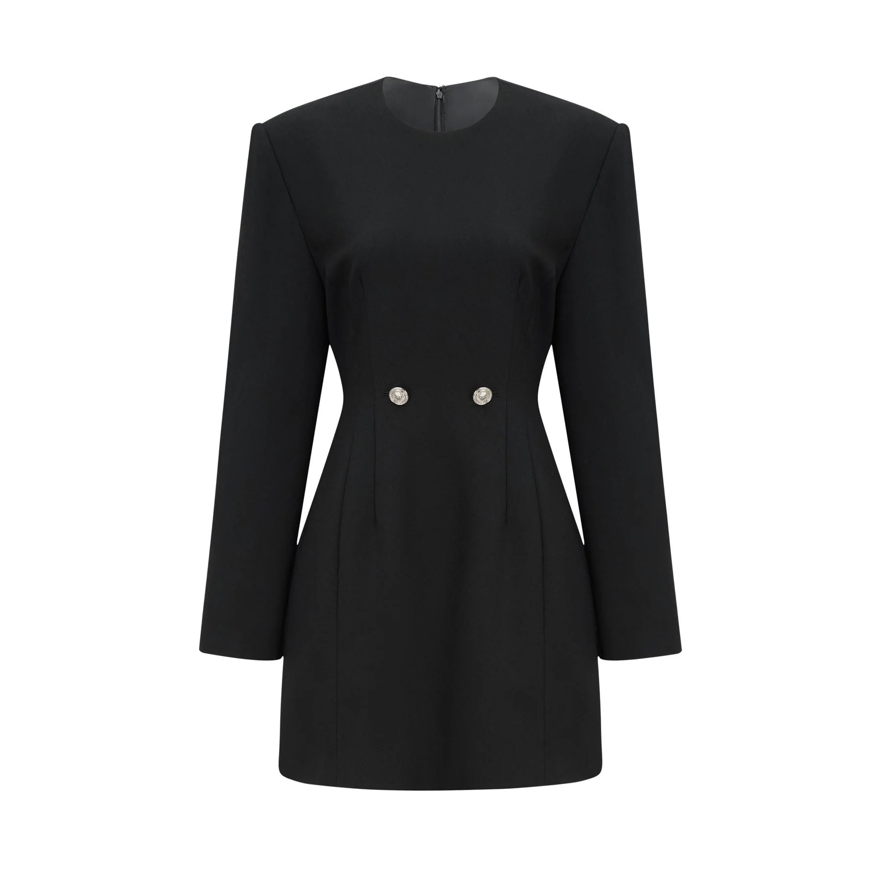 Raegan Mini Dress Black Shoulder Pad Buckle Detailing