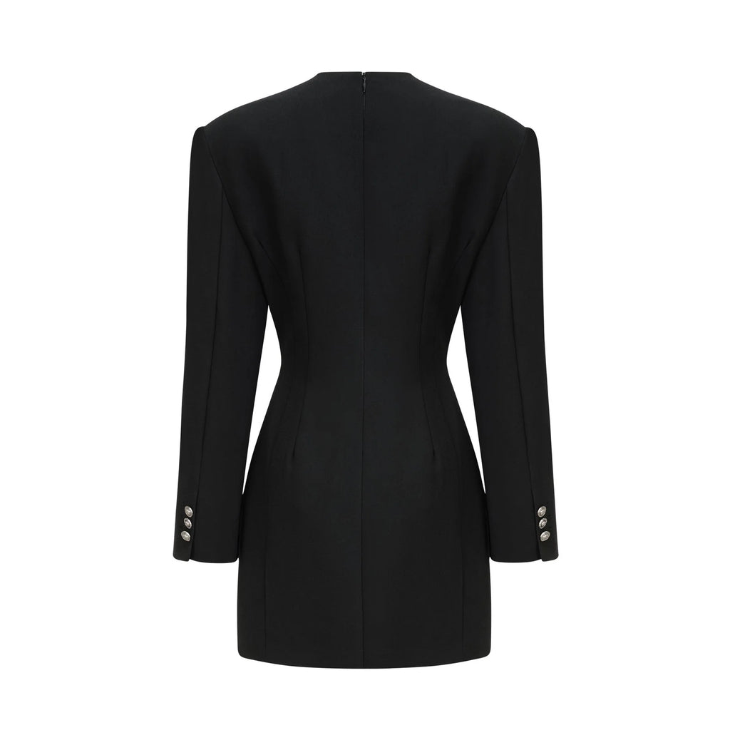 Raegan Mini Dress Black Shoulder Pad Buckle Detailing