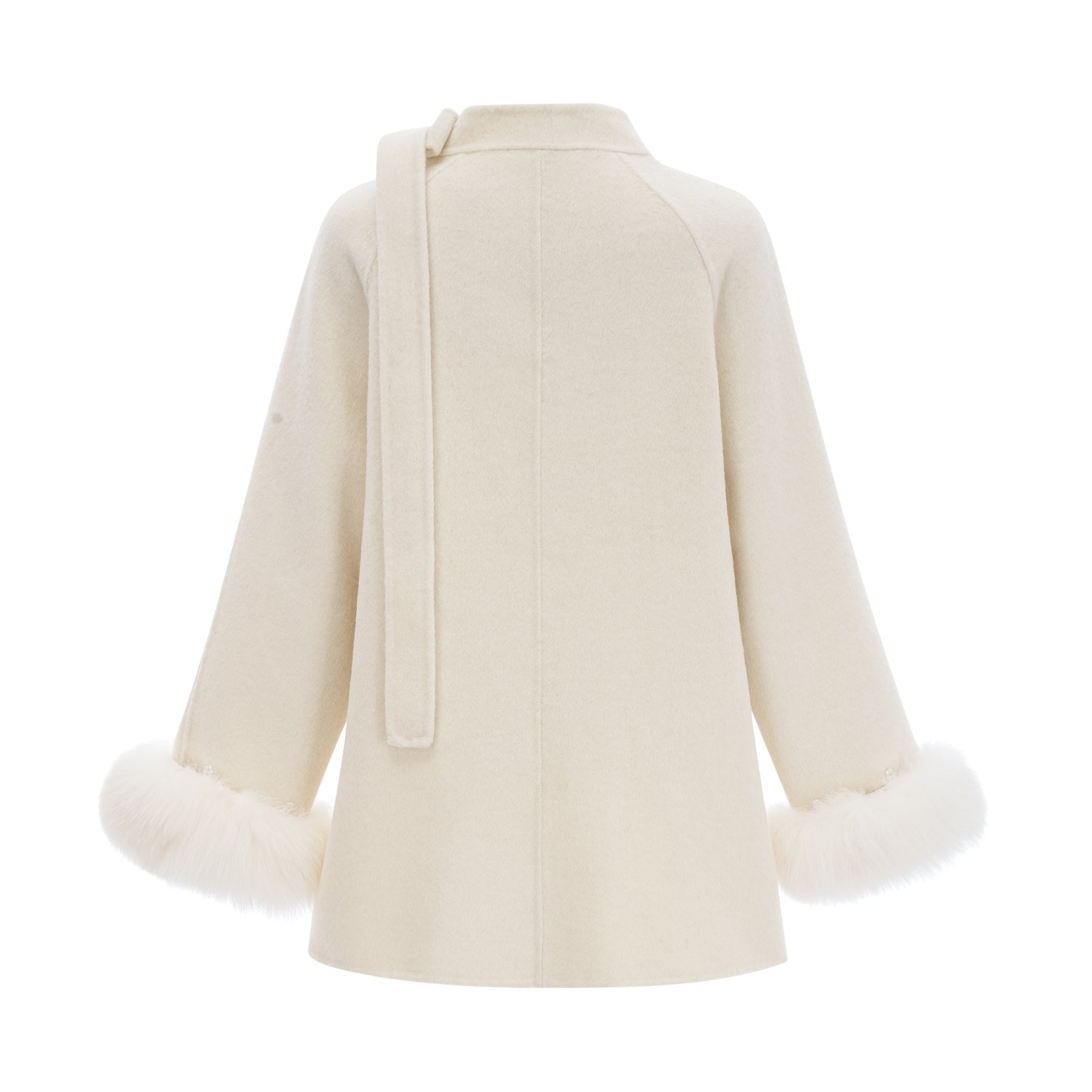 Raffaela Coat White Wool Fur Bowknot & Faux Fur