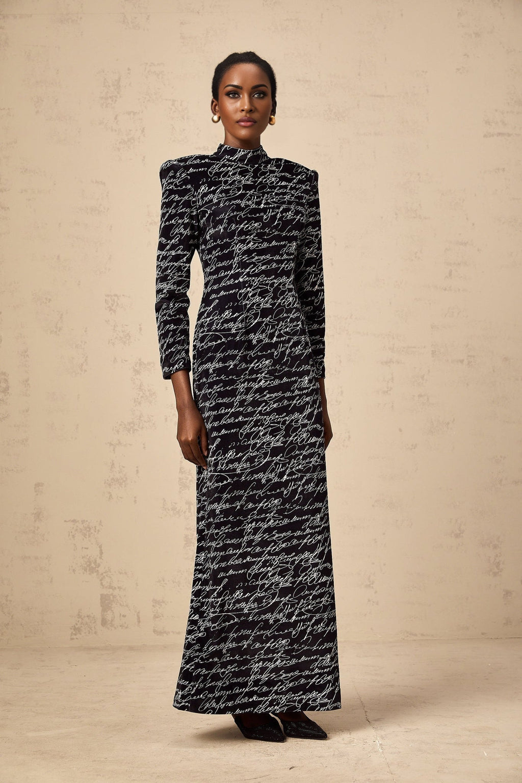 Raffaela Maxi Dress – Black Velvet & Mock Neck