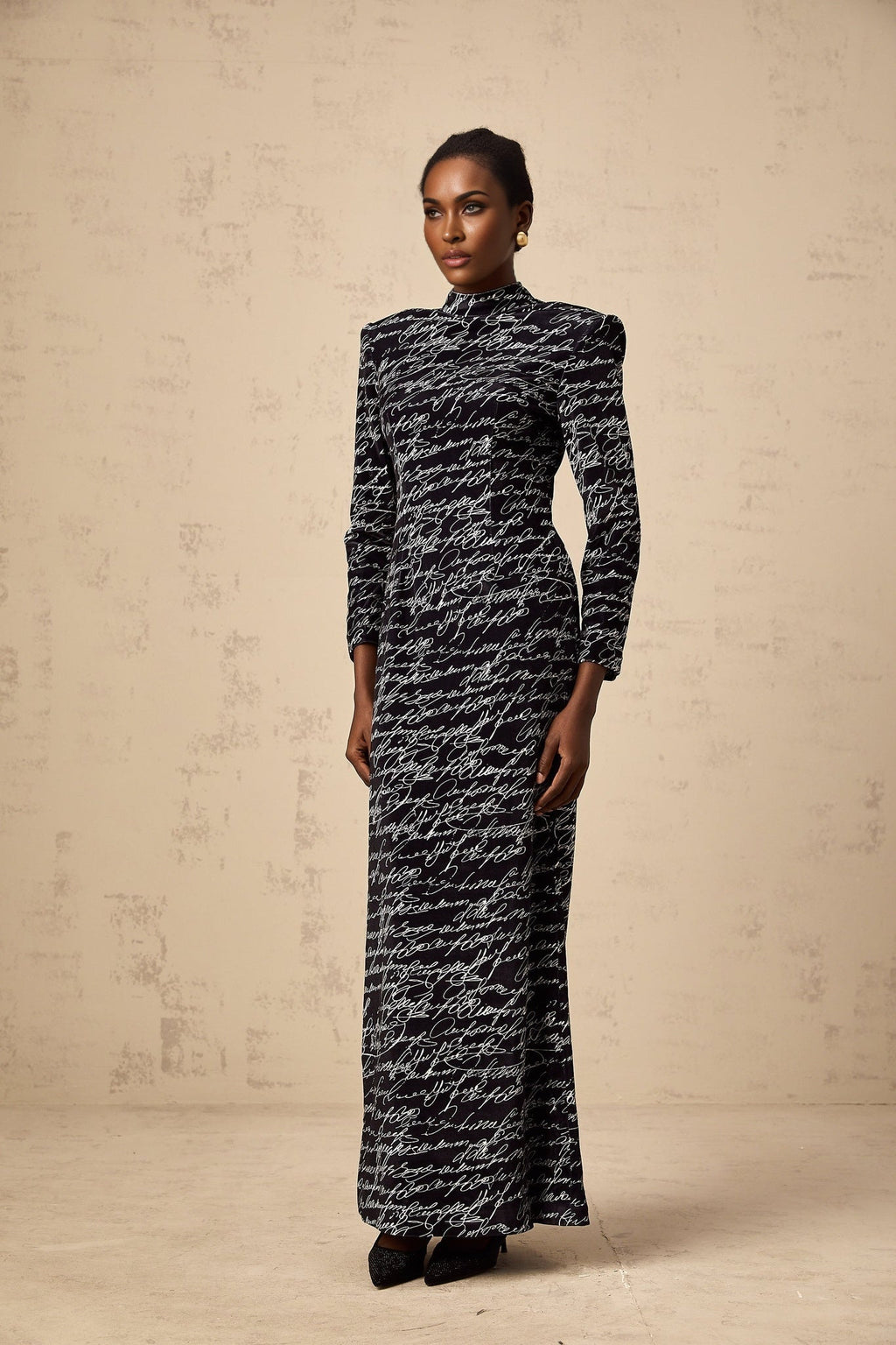 Raffaela Maxi Dress – Black Velvet & Mock Neck