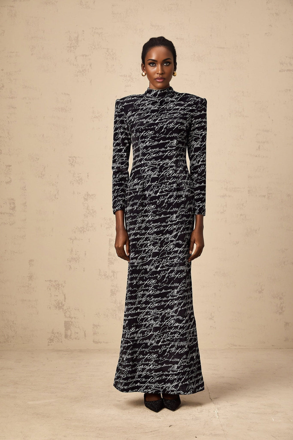 Raffaela Maxi Dress – Black Velvet & Mock Neck