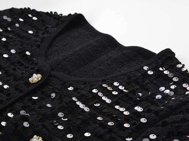Raffaelina Blazer - Cropped Silhouette - Sequined Design - Tailored Fit - Bejeweled Buttons - Versatile Styling