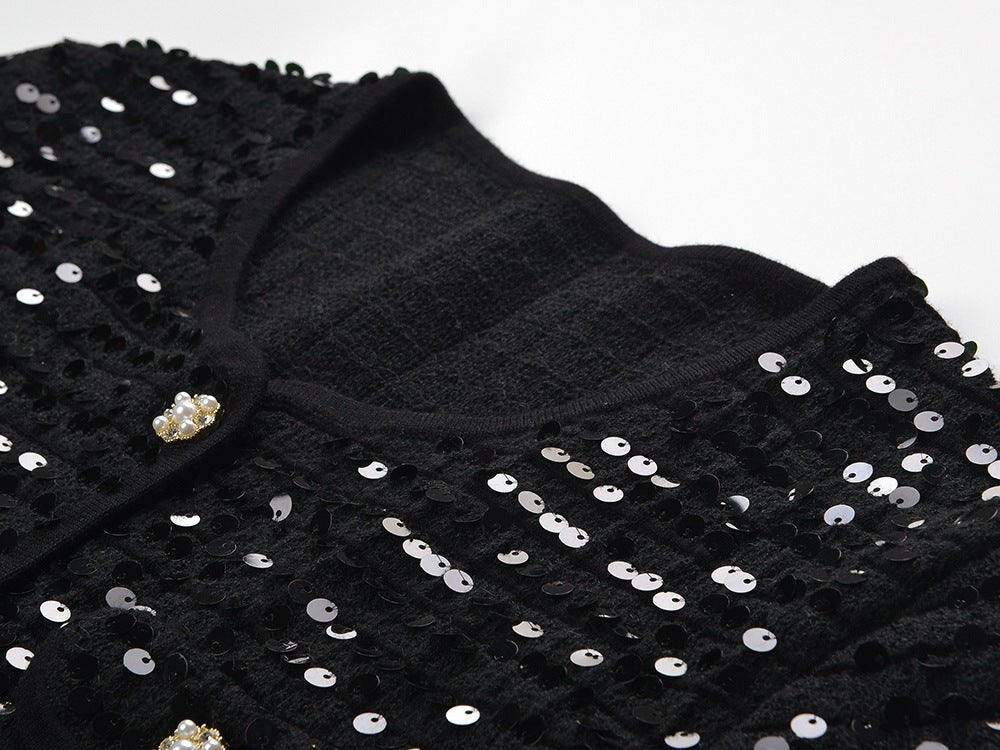 Raffaelina Blazer - Cropped Silhouette - Sequined Design - Tailored Fit - Bejeweled Buttons - Versatile Styling