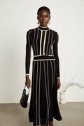 Raffaelina Maxi Dress in Black & White with Vertical Stripes - Netted Design
