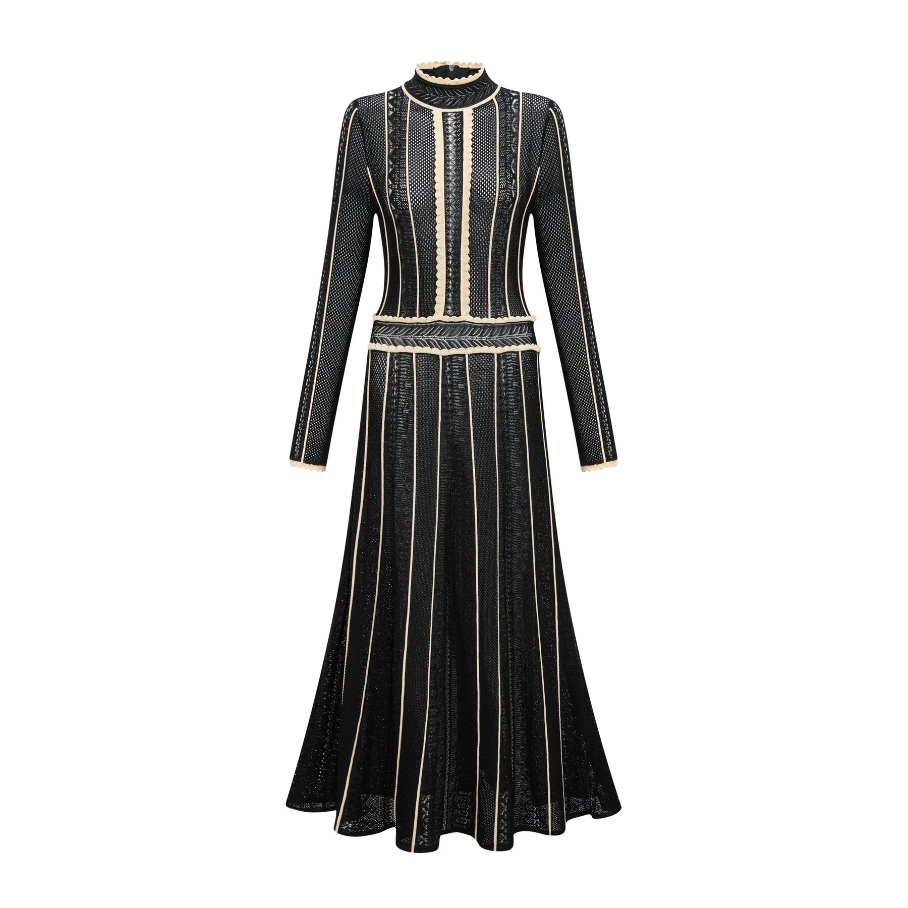 Raffaelina Maxi Dress in Black & White with Vertical Stripes - Netted Design