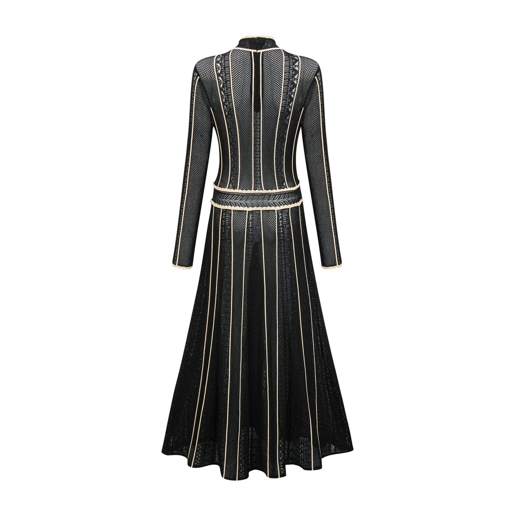 Raffaelina Maxi Dress in Black & White with Vertical Stripes - Netted Design
