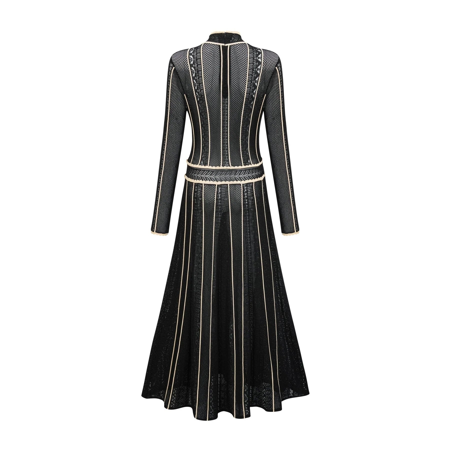 Raffaelina Maxi Dress in Black & White with Vertical Stripes - Netted Design