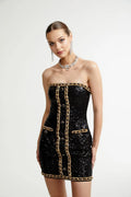 Raffaella Mini Dress Black Sequin Off Shoulder Panel