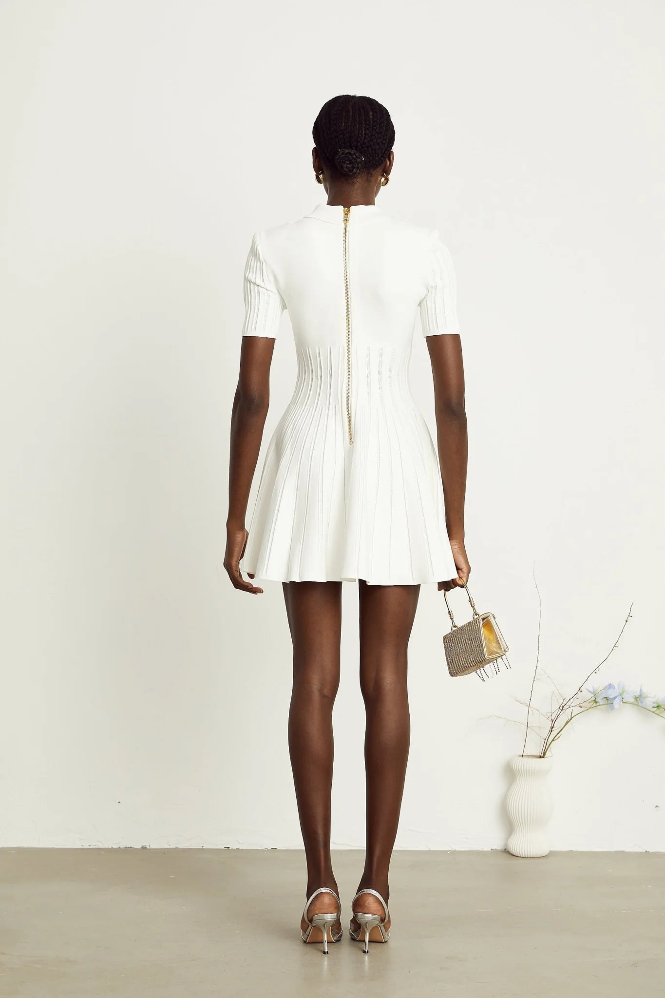 Raffaella Mini Dress with Ribbed Sleeves & Flared Skirt