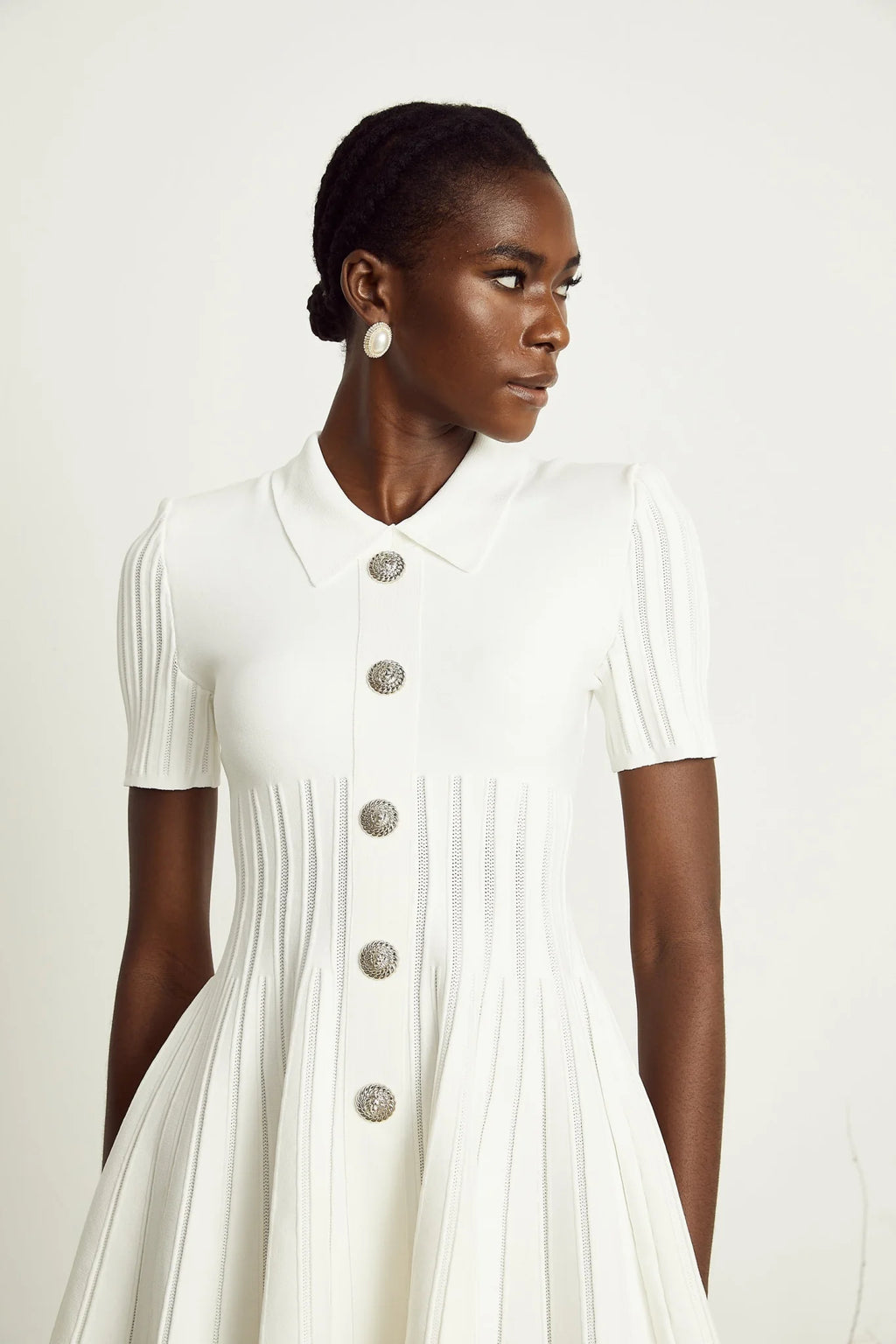 Raffaella Mini Dress with Ribbed Sleeves & Flared Skirt