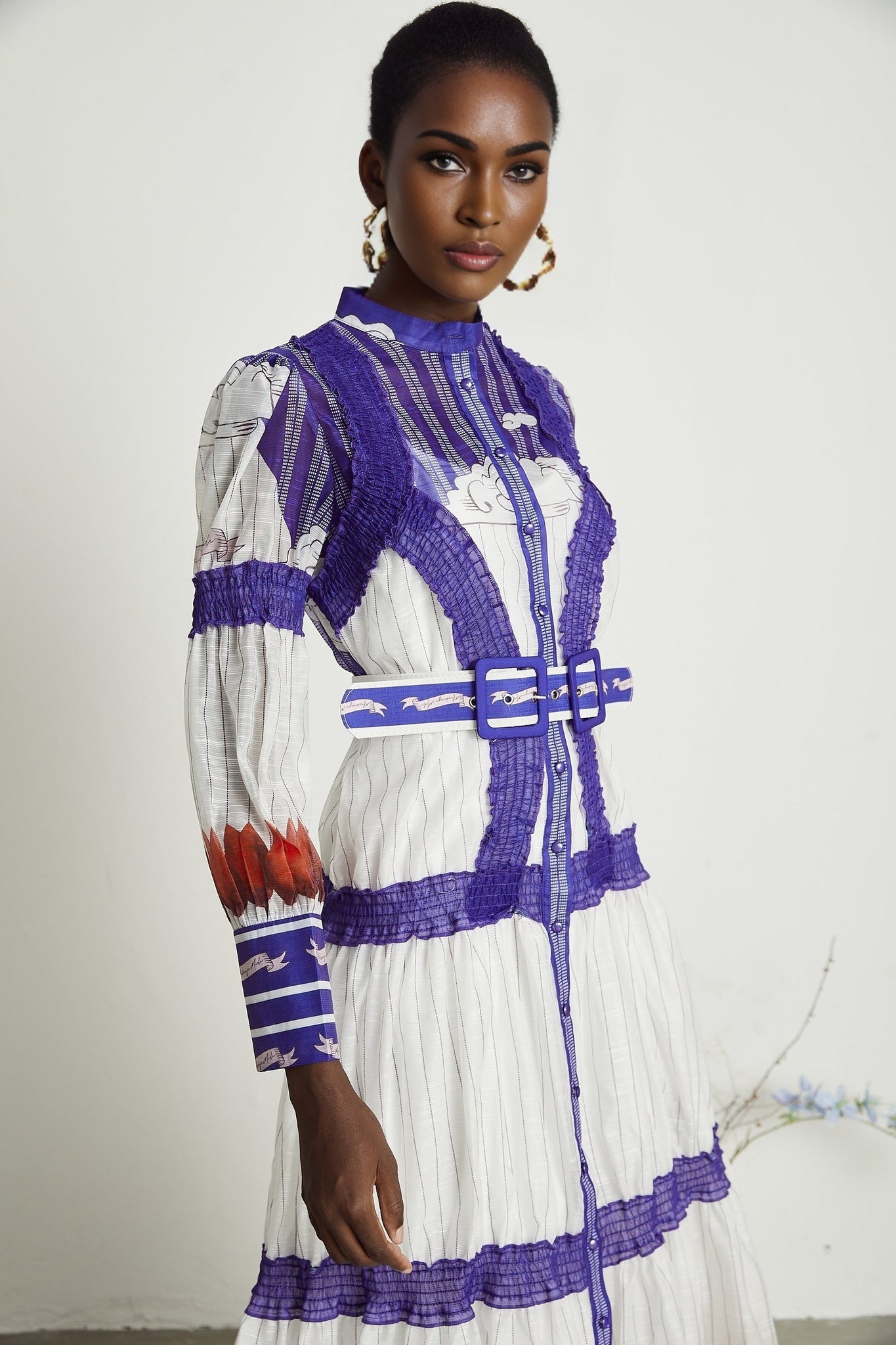 Raphaëlle Colorblock Linen Midi Dress With Belt and Pleated Detail