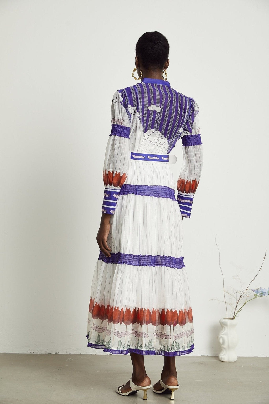 Raphaëlle Colorblock Linen Midi Dress With Belt and Pleated Detail