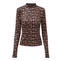 Raven Form - Fitting Long Sleeve Top - Geometric Logo Print with High Neck and Zipper Closure