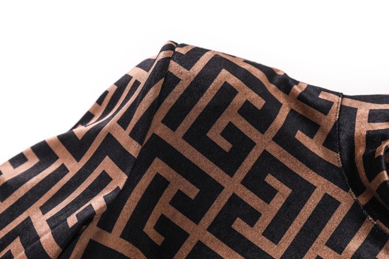 Raven Form - Fitting Long Sleeve Top - Geometric Logo Print with High Neck and Zipper Closure
