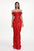 Raven Red Floral Embroidered Off-Shoulder Maxi Dress