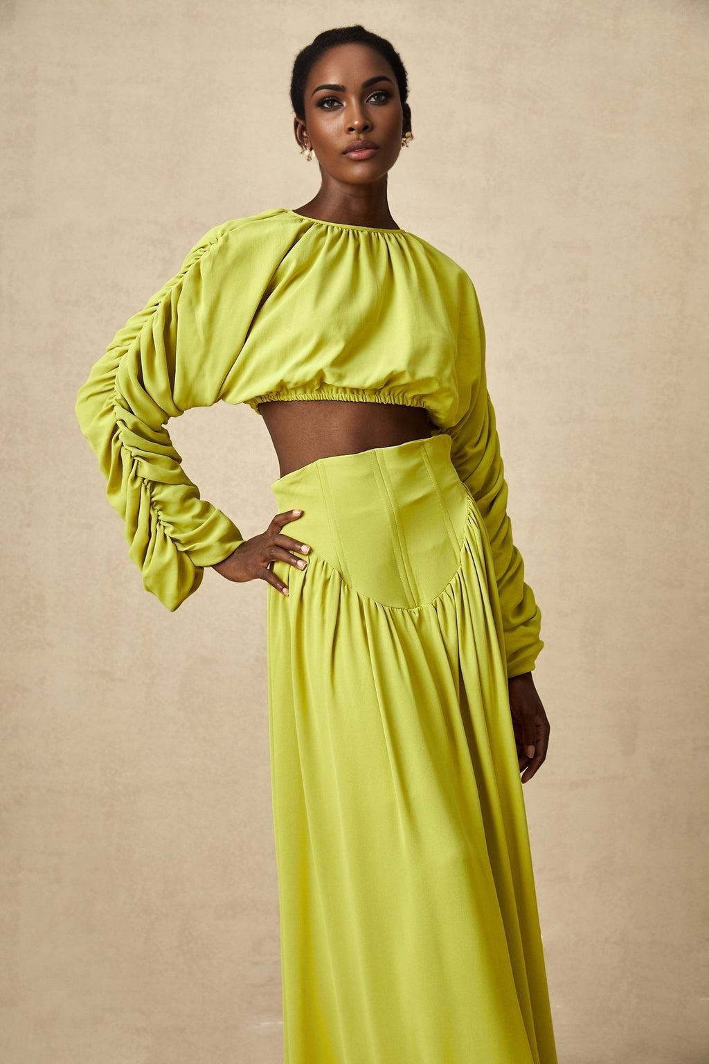 Raven Skirt & Top Set in Lime Green