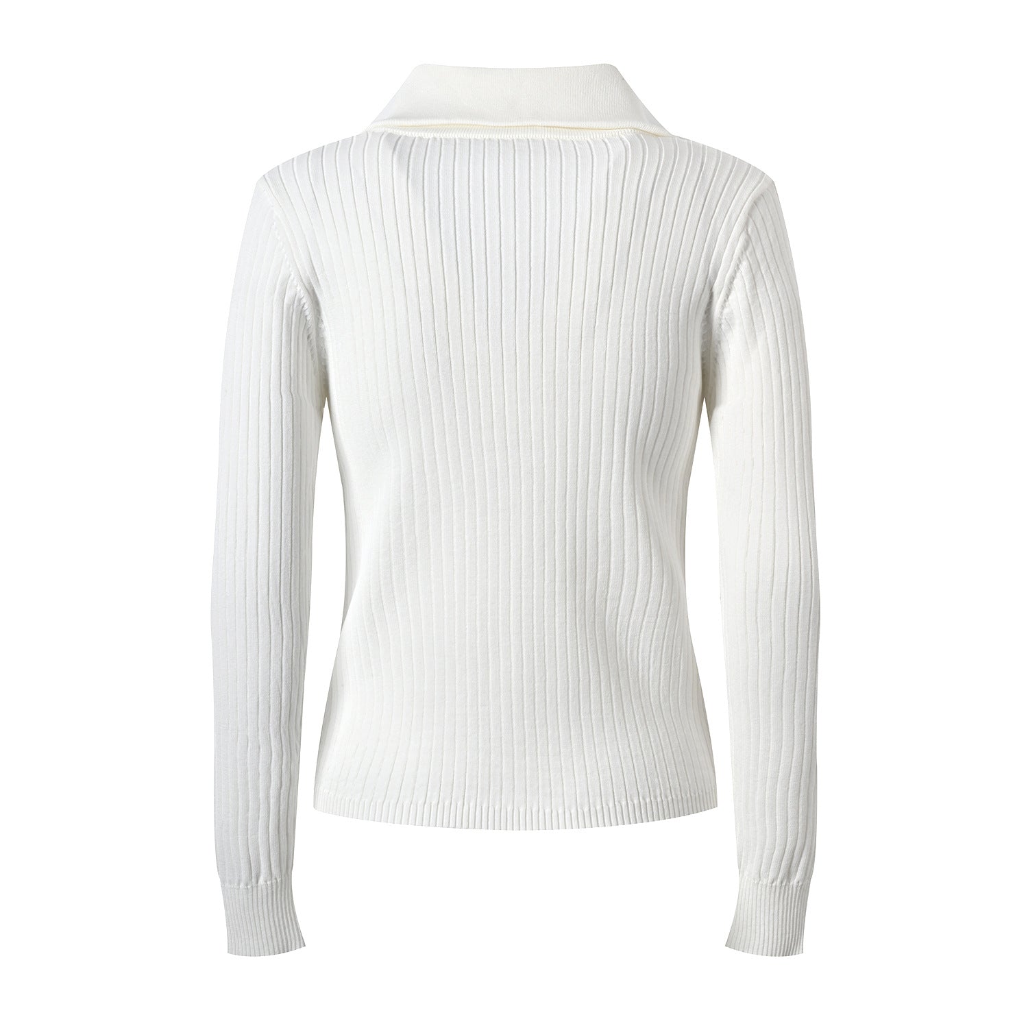 Raven Top – Fitted Ribbed Knit – Collared Design – Gold Button Accents – Decorative Pockets – Tailored Silhouette – Stretch Fabric