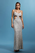 Reagan Silver Sequin V-Neck Maxi Dress