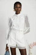 Rebecca Blouse & Shorts White Faux Flower Crystal Set