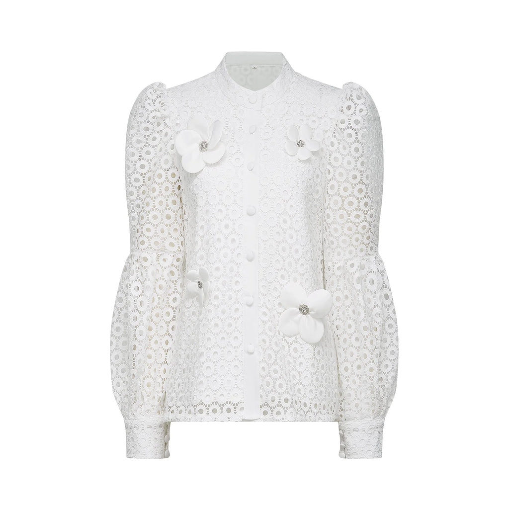 Rebecca Blouse & Shorts White Faux Flower Crystal Set