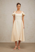 Rebecca Flutter Sleeve Pleated Midi Dress