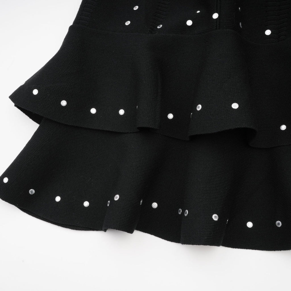 Rebekah Mini Dress Black Knit Tiered Ruffled Embellished