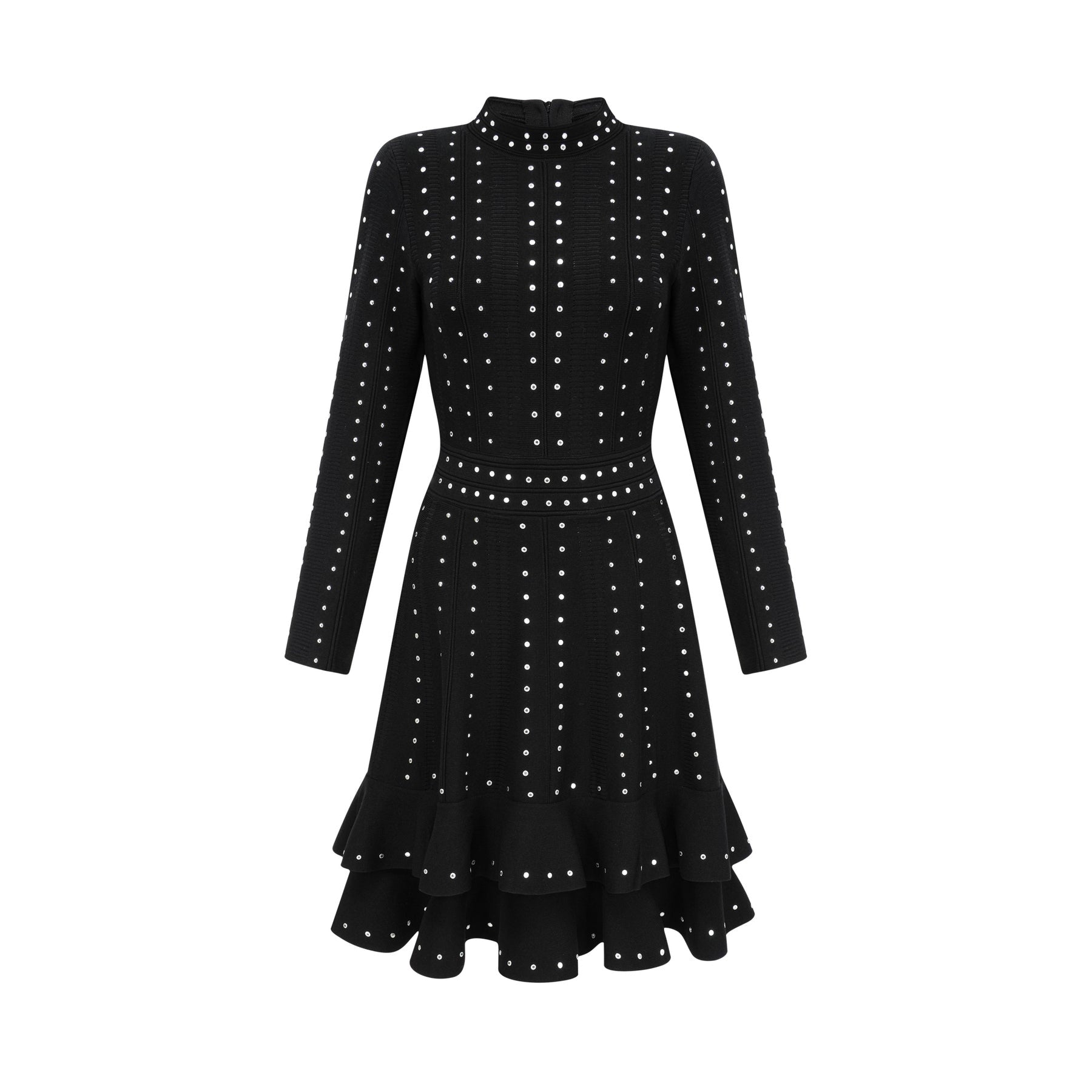 Rebekah Mini Dress Black Knit Tiered Ruffled Embellished