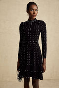 Rebekah Mini Dress Black Knit Tiered Ruffled Embellished