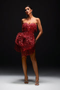 Red Glenda Strapless Diamond Setting Tassel Mini Dress