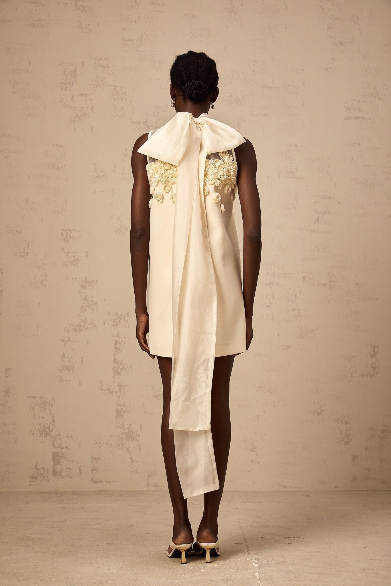 Remi Mini Dress Bow Detailing A - Line Thigh Length Neutrals
