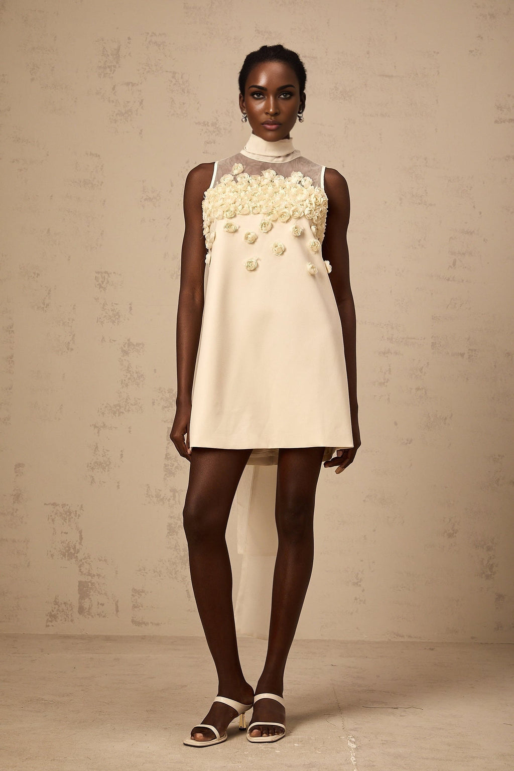 Remi Mini Dress Bow Detailing A - Line Thigh Length Neutrals