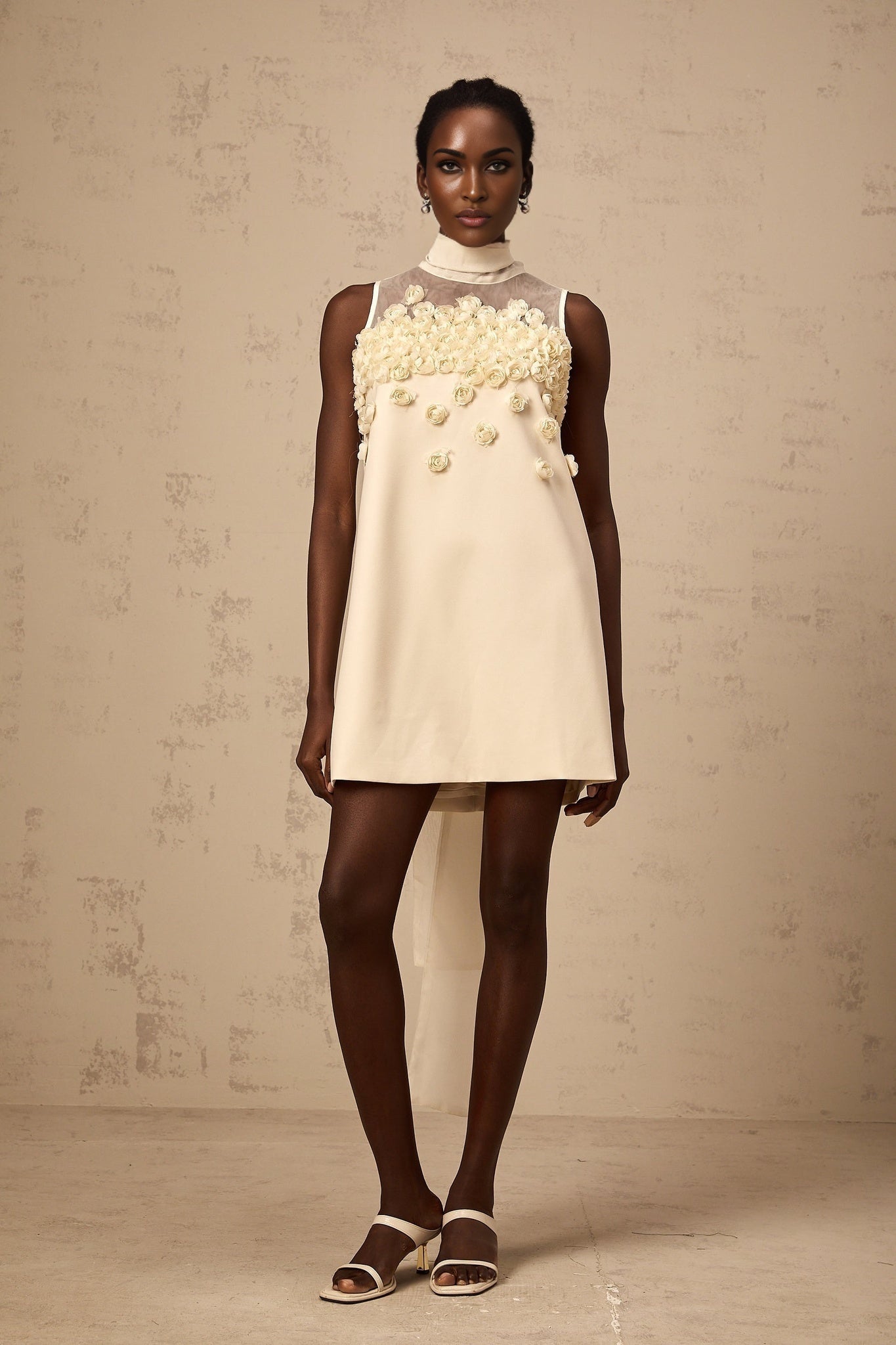 Remi Mini Dress Bow Detailing A - Line Thigh Length Neutrals