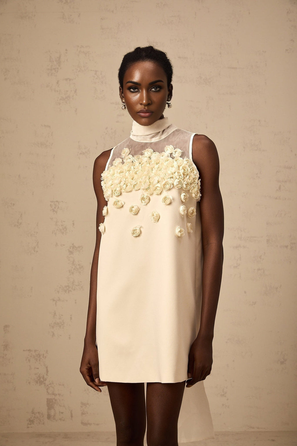 Remi Mini Dress Bow Detailing A - Line Thigh Length Neutrals