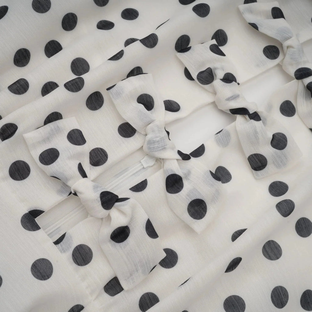 Renata Midi Dress White & Black Polka - Dot Bow Cut - Out