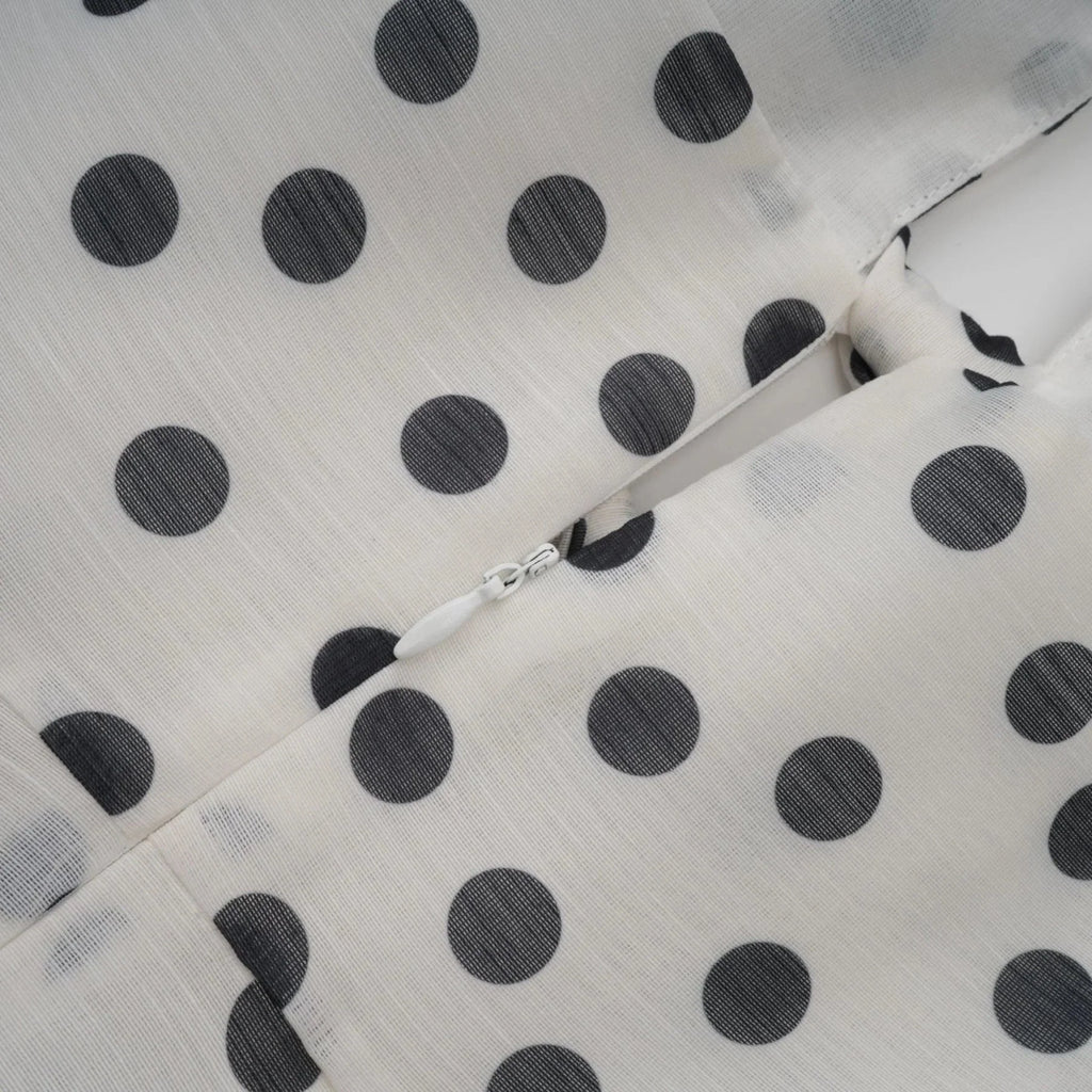 Renata Midi Dress White & Black Polka - Dot Bow Cut - Out