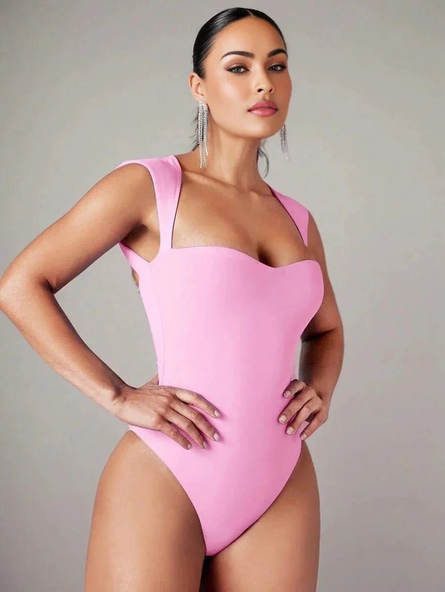Rhea Bodysuit - High Stretch Fabric Elasticity - Slim Fit - Sleeveless - Casual Style - Sweetheart Neckline - Natural Waistline (mid Waist)