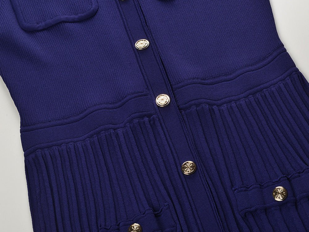 Rhea Dress - Fitted Silhouette With Pleats - Button - Up Front With Pockets - Tailored Comfort - Versatile Layering Piece