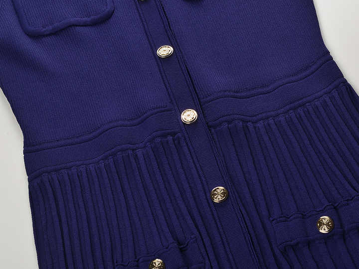 Rhea Dress - Fitted Silhouette With Pleats - Button - Up Front With Pockets - Tailored Comfort - Versatile Layering Piece