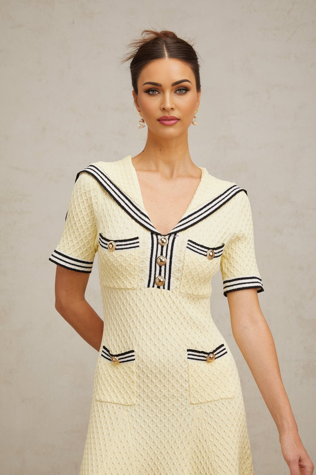 Riccarda Knitted Dress Yellow Sailor Collar Style