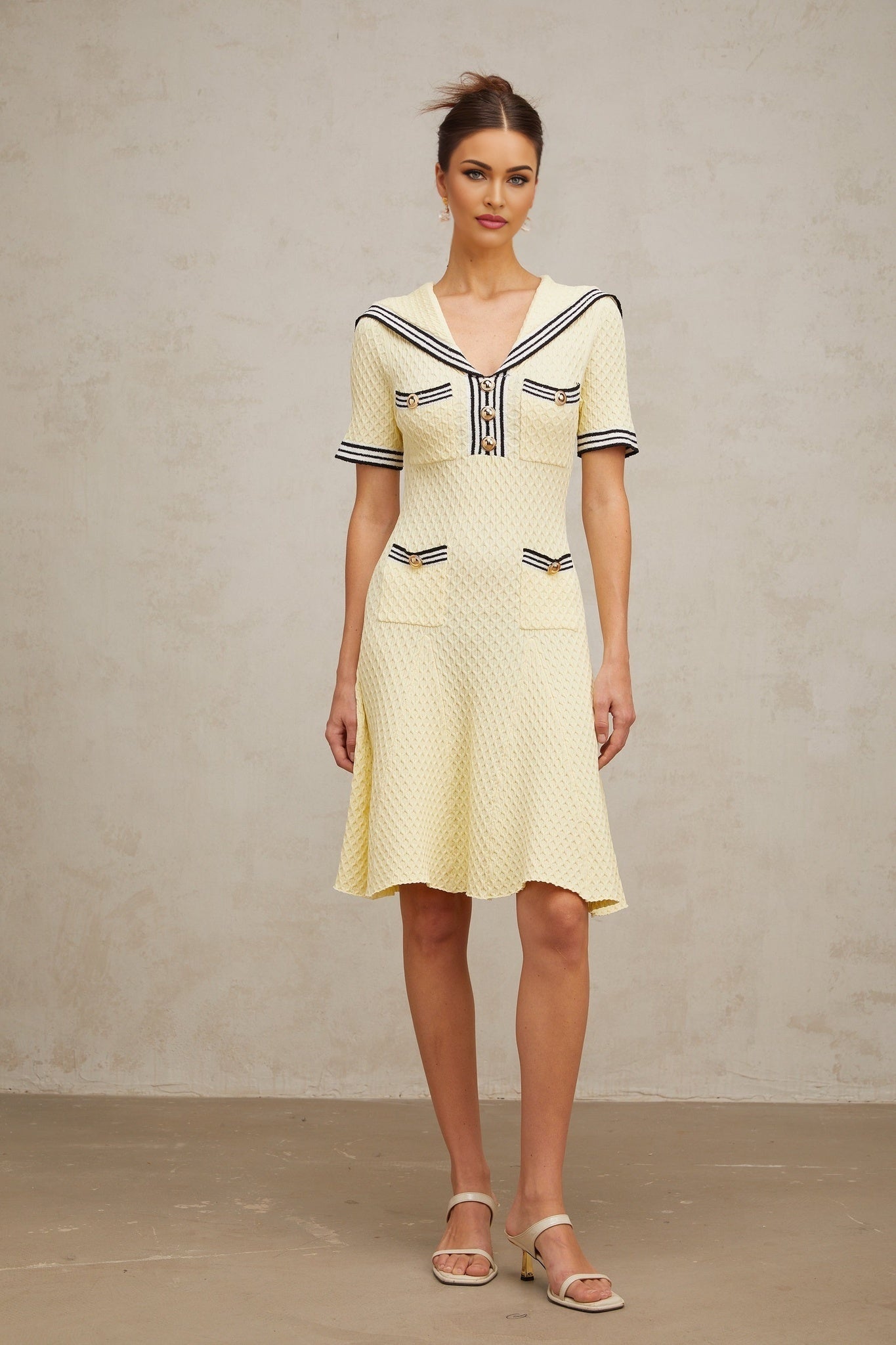 Riccarda Knitted Dress Yellow Sailor Collar Style