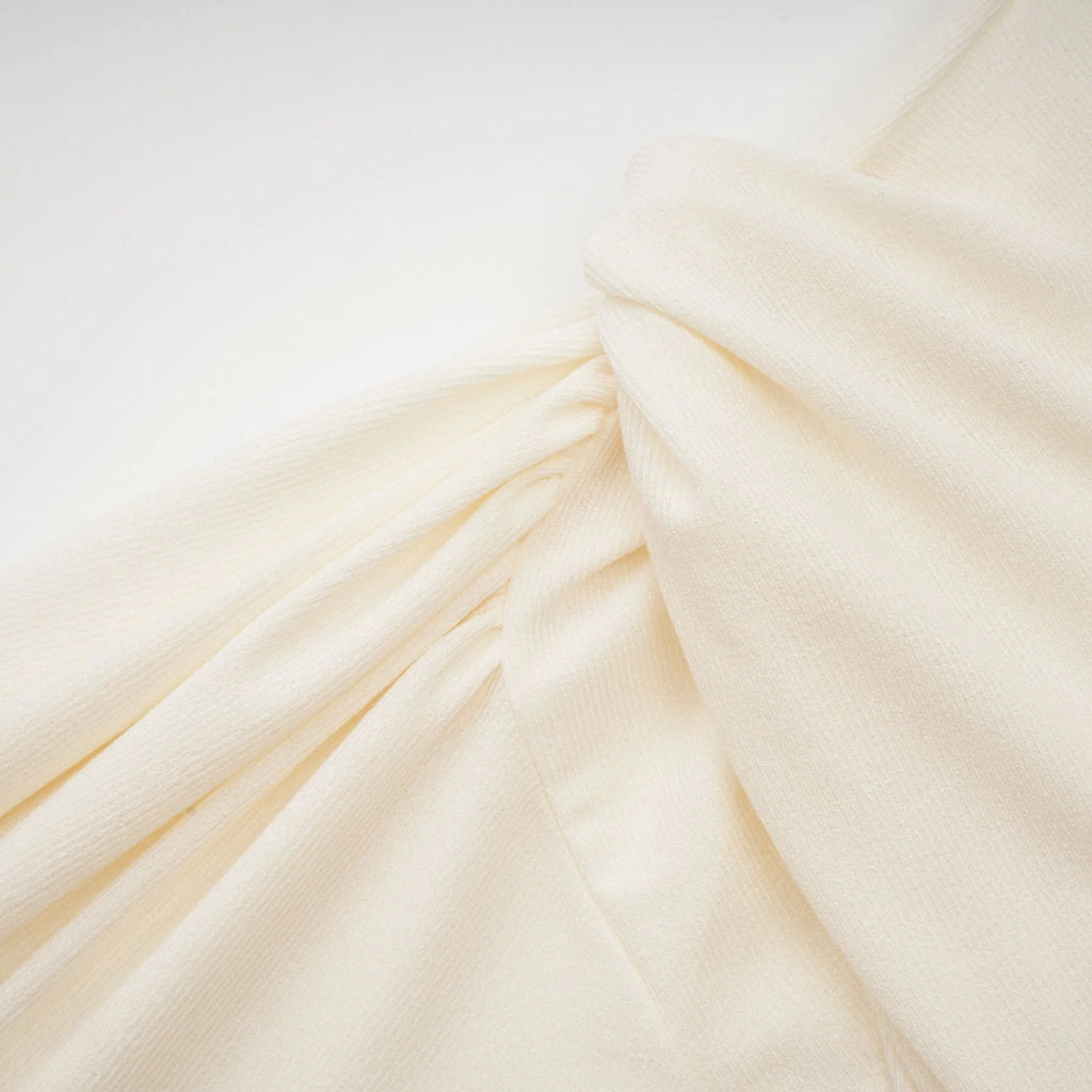 Riccarda Midi Dress White Draped Asymmetric Hem Ruched Detailing
